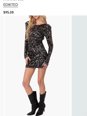Edikted Black Sequin Long-Sleeve Mini Dress